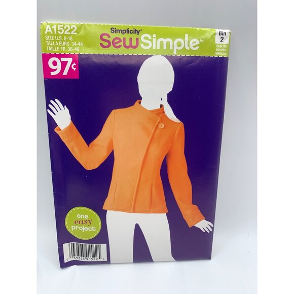 Simplicity Misses Jacket Sewing Pattern sz 8-18 A1522 - uncut - Picture 1 of 2